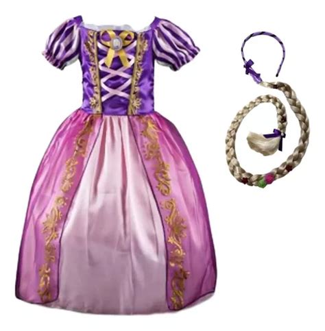 Vestido Fantasia Infantil Rapunzel Enrolados Trança Frete grátis