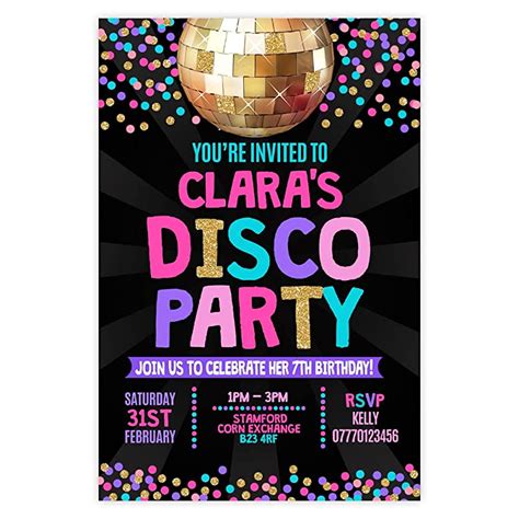 Personalised kids disco party invites invitations with envelopes – Artofit