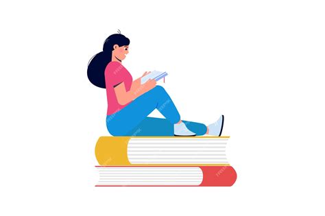 Девушка читает книгу Плоский стиль векторной иллюстрации | Премиум вектор