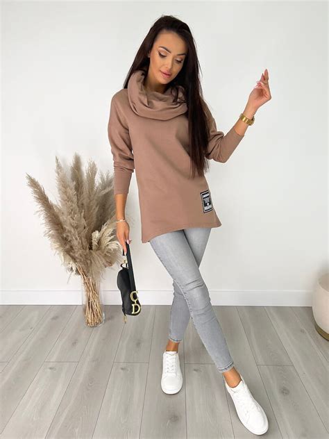 Cappuccino Bluza Z Kominem B Modnakiecka Pl