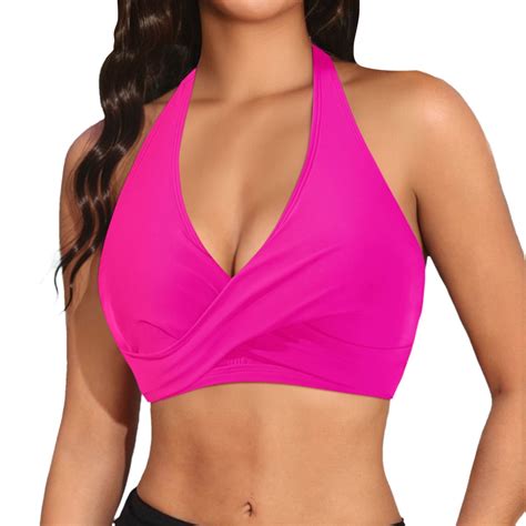 ANINEO Women Swimwear Bikini Tops Push Up Bathing Suit Tops V Neck Full Coverage Swimsuit Tops
