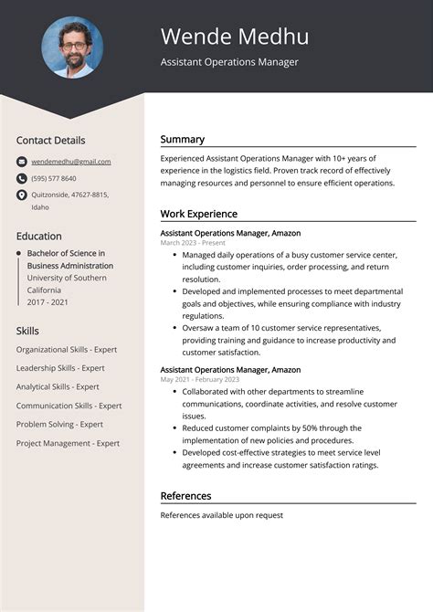 Assistant Operations Manager Resume Example For 2024