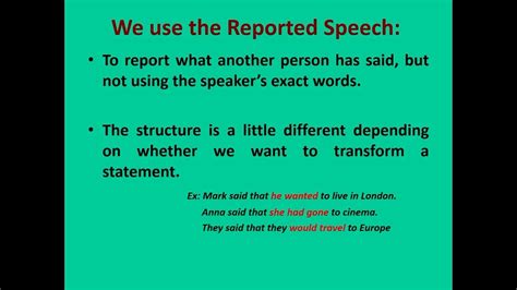 Reported Speech Explanation Youtube