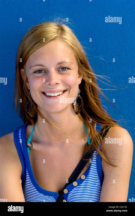 Blonde Swedish Model In Blue Stock Photo Alamy