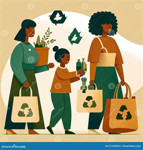 Family Using Reusable Bags while Grocery Shopping. Stock Illustration ...