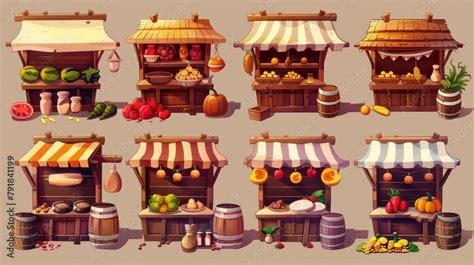 Stalls In A Farm Market Or Fair Wooden Booths In A Fair Isolated