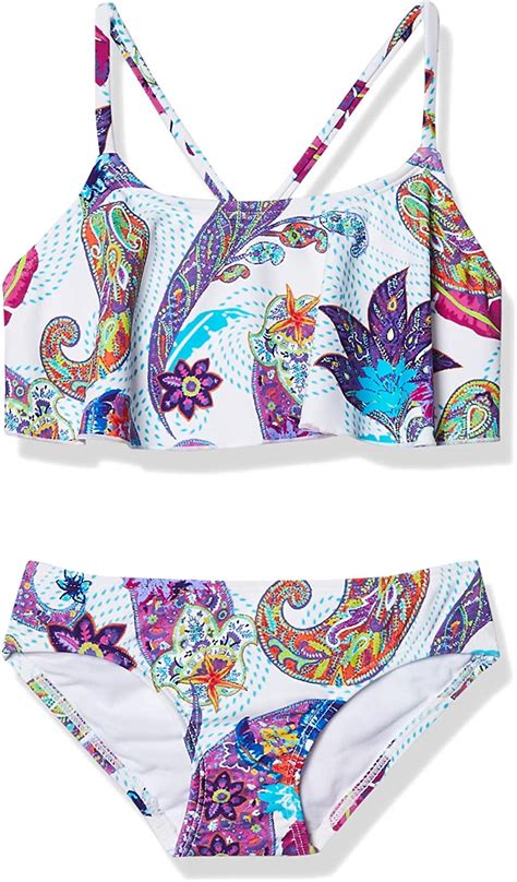 Kanu Surf Girls Alania Flounce Bikini Beach Sport Piece Swimsuit Melody White Paisley
