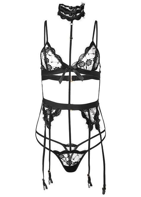 Sheer Lace Strappy Teddy In Black Venus Sheer Lace Thigh High