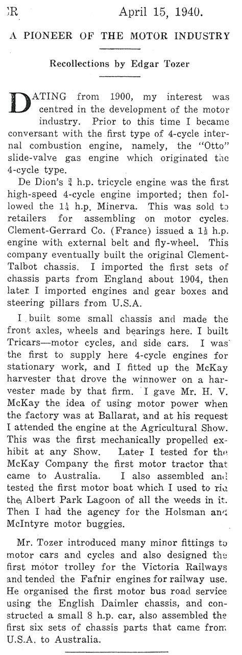 Australian Automobiles - The Ivan Hoffmann Collection: Tozer and Sons