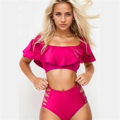 New Oversized Swimsuit Women S Ruffled Edge One Shoulder Sexy Bikini Tight Fitting Solid Color