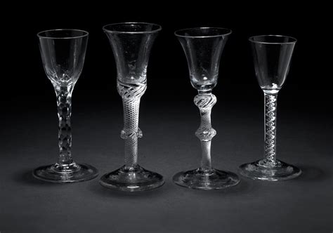 Bonhams Three Air Twist Wine Glasses And A Faceted Stem Wine Glass 18th Century