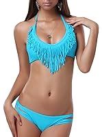Maillot De Bain Femme Bikini Pi Ces Fluo Bandeau Franges Amazon Fr V Tements Et Accessoires