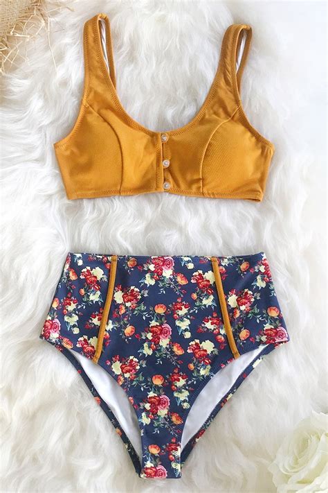 Bikini Set Mit High Waist Und Kn Pfen In Karamell Cupshe Deutschland