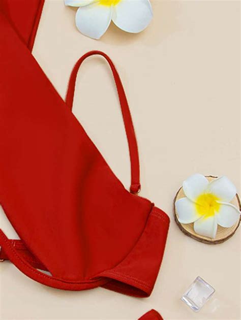 SHEIN Swim Summer Beach Solid Bikini Set Cross Halter Underwire Top Bikini Bottom 2 Piece