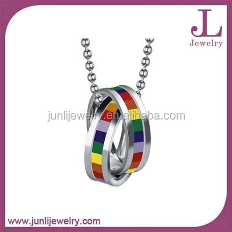 Rainbow Anéis Dupla Cruz Pingente Colar Lgbt Do Orgulho Gay Lésbica Bandeira Corrente Buy