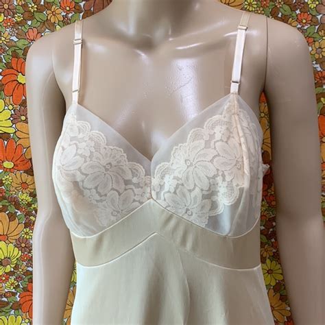 Vintage Intimates Sleepwear Vintage Silky Chiffon And Lace Jc Penneys Nude Full Slip D