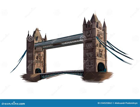 Tower Bridge In London Color Drawing Realistic Stock Vector