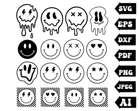 Smiley Face Svg Drippy Smiley Svg Melting Smiley Svg Checker Smiley