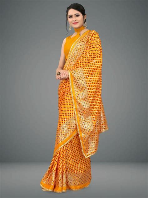 Laheja Women Yellow Striped Chiffon Single Saree Jiomart