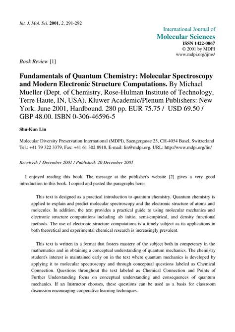 Pdf Fundamentals Of Quantum Chemistry Molecular Spectroscopy And