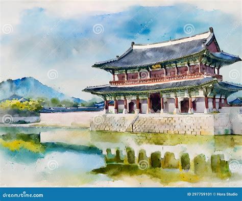 Watercolor Drawing of a Traditional Japanese Temple. Stock Image ...