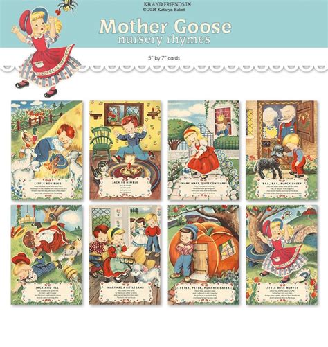 Mother Goose Nursery Rhyme Digital Cards 5 X 7 To Print And Use As