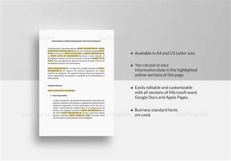 Free Sample Memorandum Of Understanding Templates In Google Docs