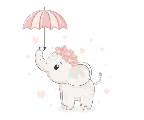 linda chica elefante con un paraguas ilustración vectorial de una