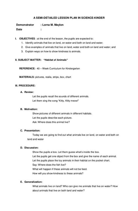 Lesson Plan Science Kinder Lesson Plan Examples Life Science Lesson Plans Science Lesson