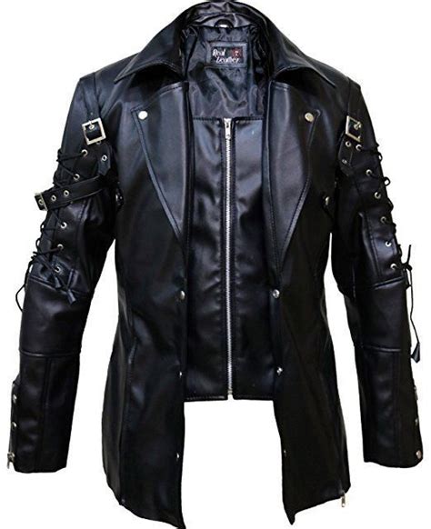 Mens Real Black Cow Leather Coat Goth Matrix Trench Coat Steampunk Gothic In 2024 Leather