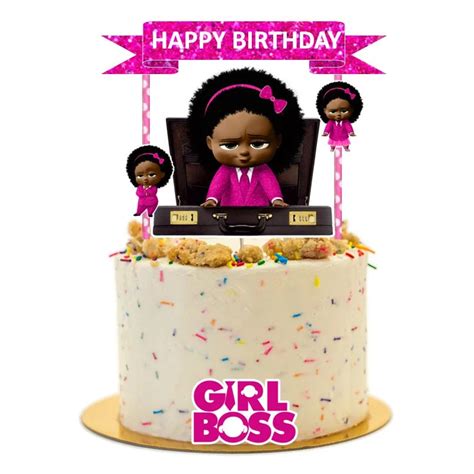 African American Boss Baby Girl Birthday Party Cake Topper