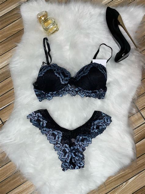 Conjunto Lingerie Em Renda Bicolor Azul Lingerie Feminina Power Body Nunca Usado 59988777 Enjoei