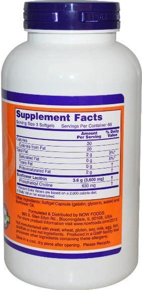 NOW Foods - Sunflower Lecithin 1200mg - 200 softgels | bol.com
