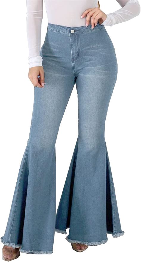 buy bell bottom jeans  women high waisted skinny ripped destroyed flare classic denim pants