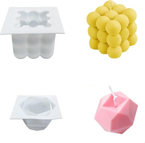 Paquete De Moldes De Silicona Para Velas D Bubble Cube Cera Molde