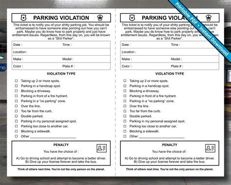Joke Parking Tickets Printable