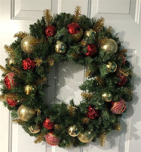 Sparkling Red and Gold Holiday Wreath-Faux Red Evergreen | Etsy | Red ...