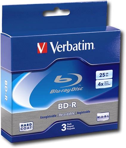 Best Buy Verbatim Blu Ray Recordable Media BD R 4x 25 GB 3 Pack Jewel