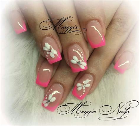 Pink White Rhinestones Dragonflies Nail Design Dragonfly Nail