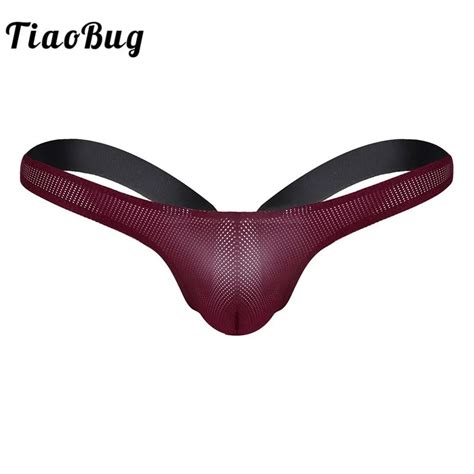 TiaoBug Men Swimsuit Bikini G String Thong Swimwear Stretchy Sexy Underwear Mesh Swimming