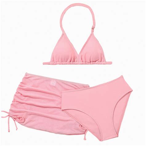 Girl S Cute 3 Piece Swimsuit V Neck Spaghetti Strap Triangle Bikini Set For Teen Girls Tropical