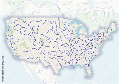 united states  america physical map  important rivers  capital