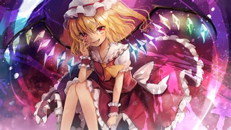 Safebooru 1girl Ascot Blonde Hair Commentary Request Fang Flandre Scarlet Frills Hat Highres