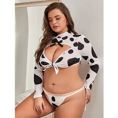 Plus Size Sexy Cosplay Cow Costume Bikini Set Cutegiftie