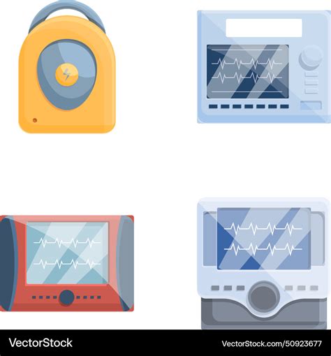 Emergency Defibrillator Icons Set Cartoon Vector Image