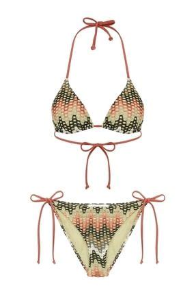 Aquella Kötöttáru Kötött tarka háromszög bikini szett Trendyol