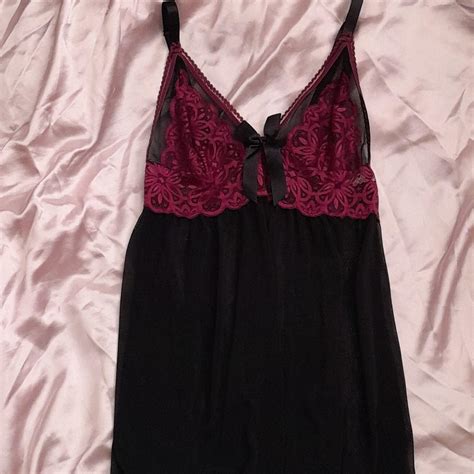 Vintage Lacy Babydoll Lingerie In Black And Plum No Depop