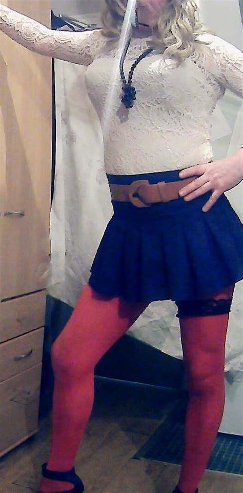 Blonde CD Slut In Red Stockings Photo AShemaletube