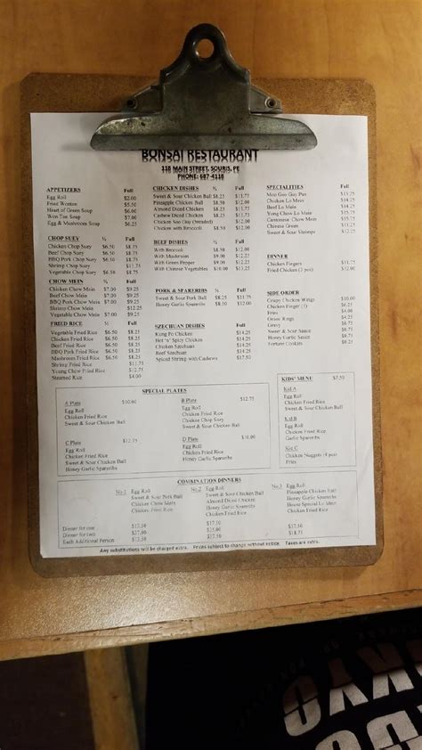 Menu At Bonsai Restaurant Souris