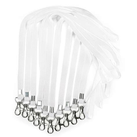 Лента для бейджа - 25 шт. (Белая лента, ланьярд с поворотным карабином ...